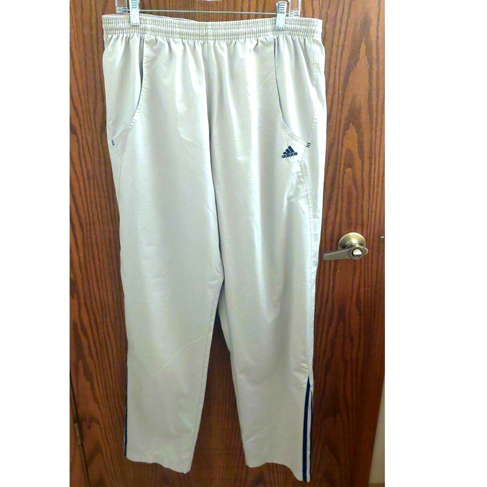 Adidas Men’s XL Light Tan Navy 3 Stripe Track Pants Mesh Lined Ankle Zip